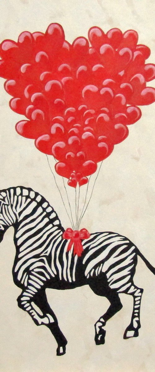 Zebra and love heart balloons by oconnart