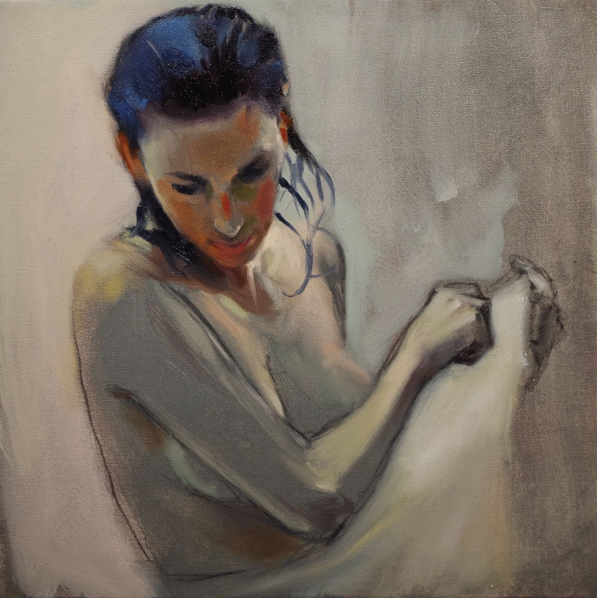 Impressionistic Portrait Oil Painting By Vygandas Doveika, 16 X 16", Sketch 339, Original Artwork