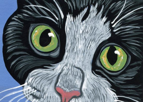 ACEO ATC Original Miniature Painting Tuxedo Cat Pet Feline Art-Carla Smale