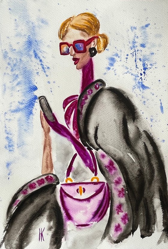 New York. Fashion Girl - Original Watercolor Painting