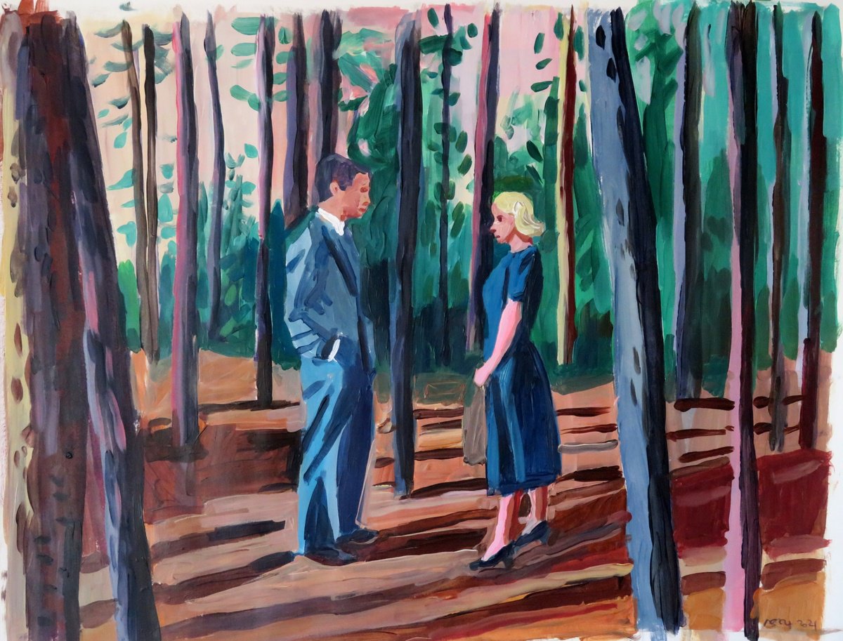 Impressionistic Portrait Acrylic Painting By Stephen Abela, 28 X 22", A Conversation In The Woods, Original Artwork