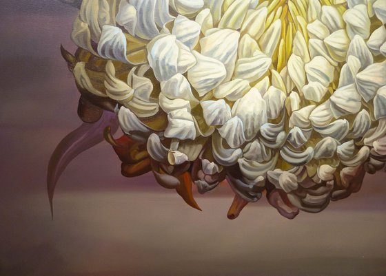 40" White Flower/ Large Floral Oil Painting on canvas