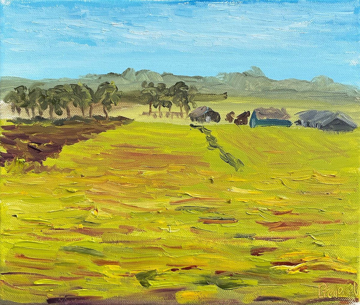 Impressionistic Landscape Oil Painting By Dmitry Fedorov, 12 X 10, Expansive Horizon, Original Artwork