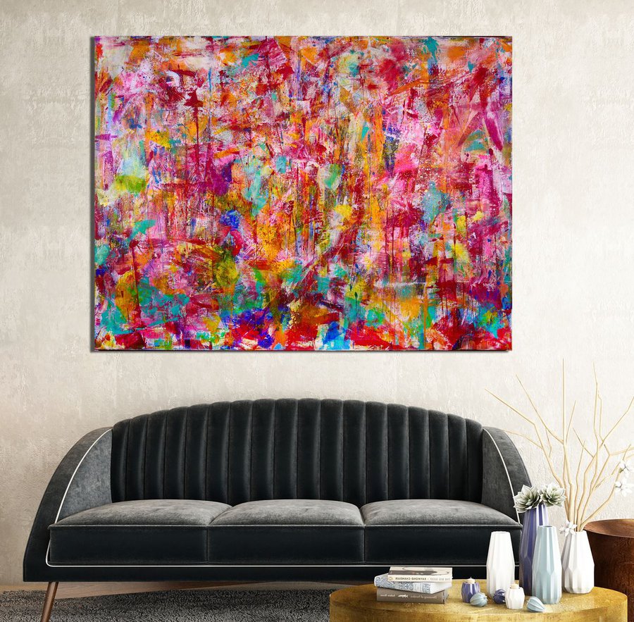 Abstract transition II (pink falls) Acrylic painting by Nestor Toro ...