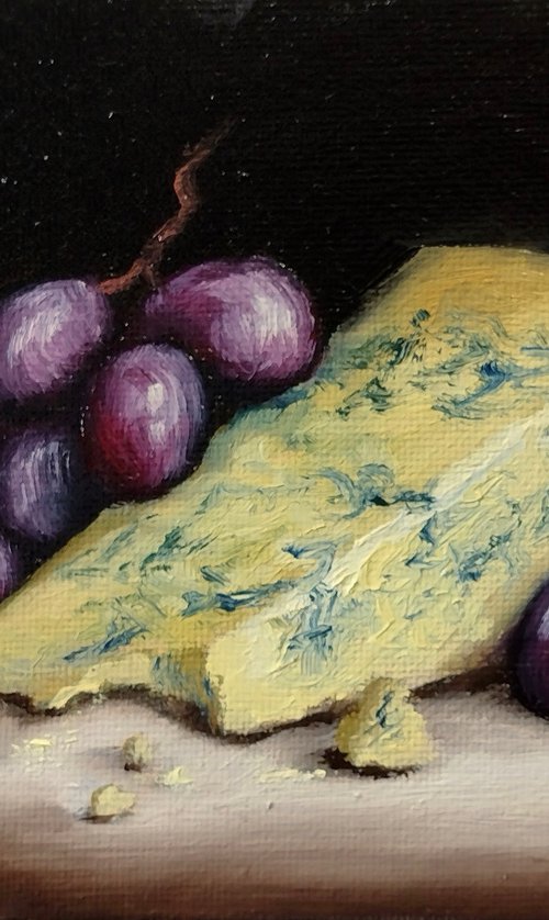 Blue Stilton Cheese with grapes by Jane Palmer Art