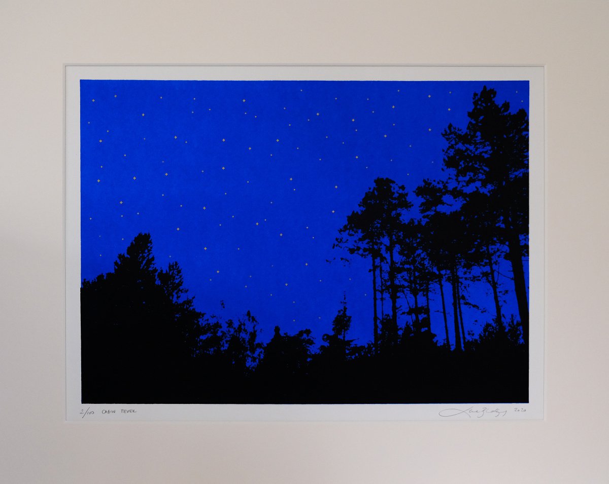 Landscape Screenprint By Lene Bladbjerg, 20 X 16", Cabin Fever, Original Artwork