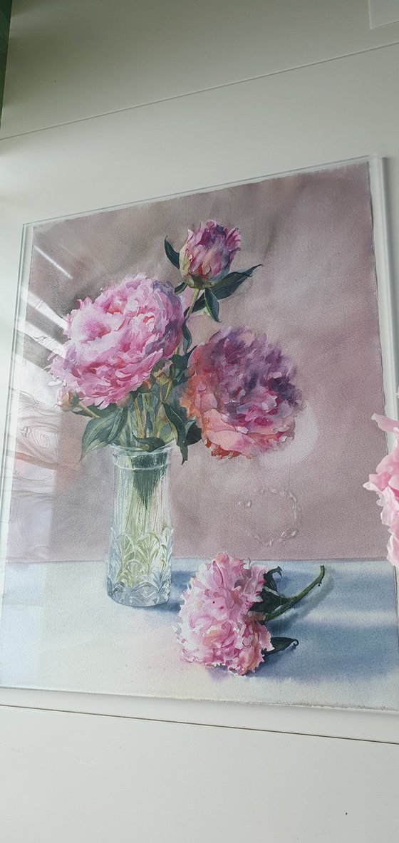 Blush of pink art peonies