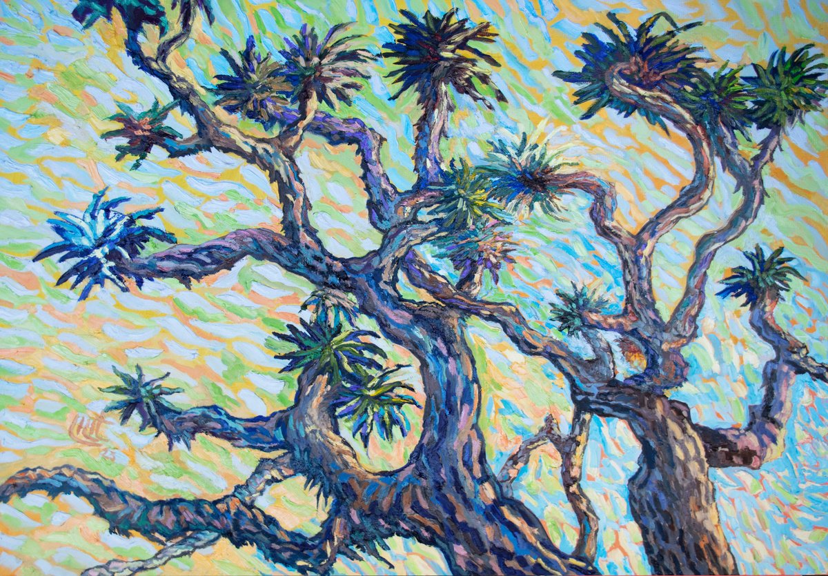 Impressionistic Landscape Oil Painting By Lilit Vardanyan, 39 X 28", The Joshua Tree, Original Artwork