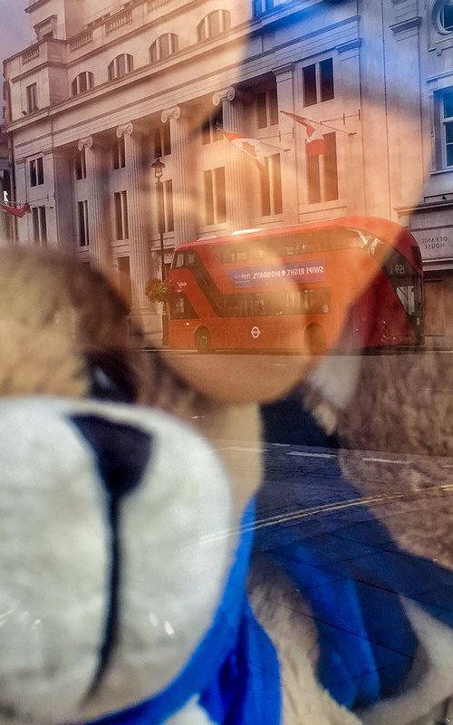 Teddy Bear packed into London Town   1/20 18"X12" by Laura Fitzpatrick