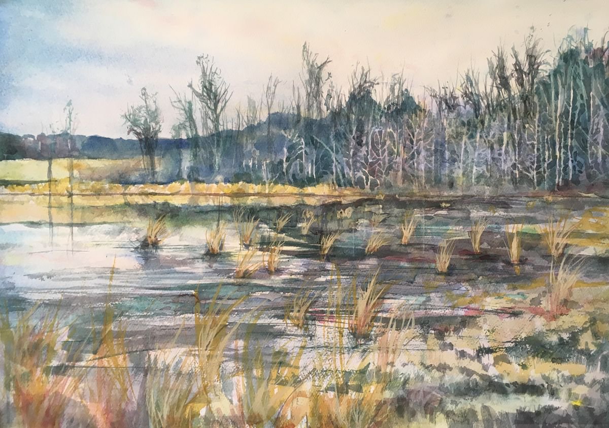 Impressionistic Landscape Watercolour By Yoshiko Murdick, 22 X 15", Florida Winter Ii, Original Artwork