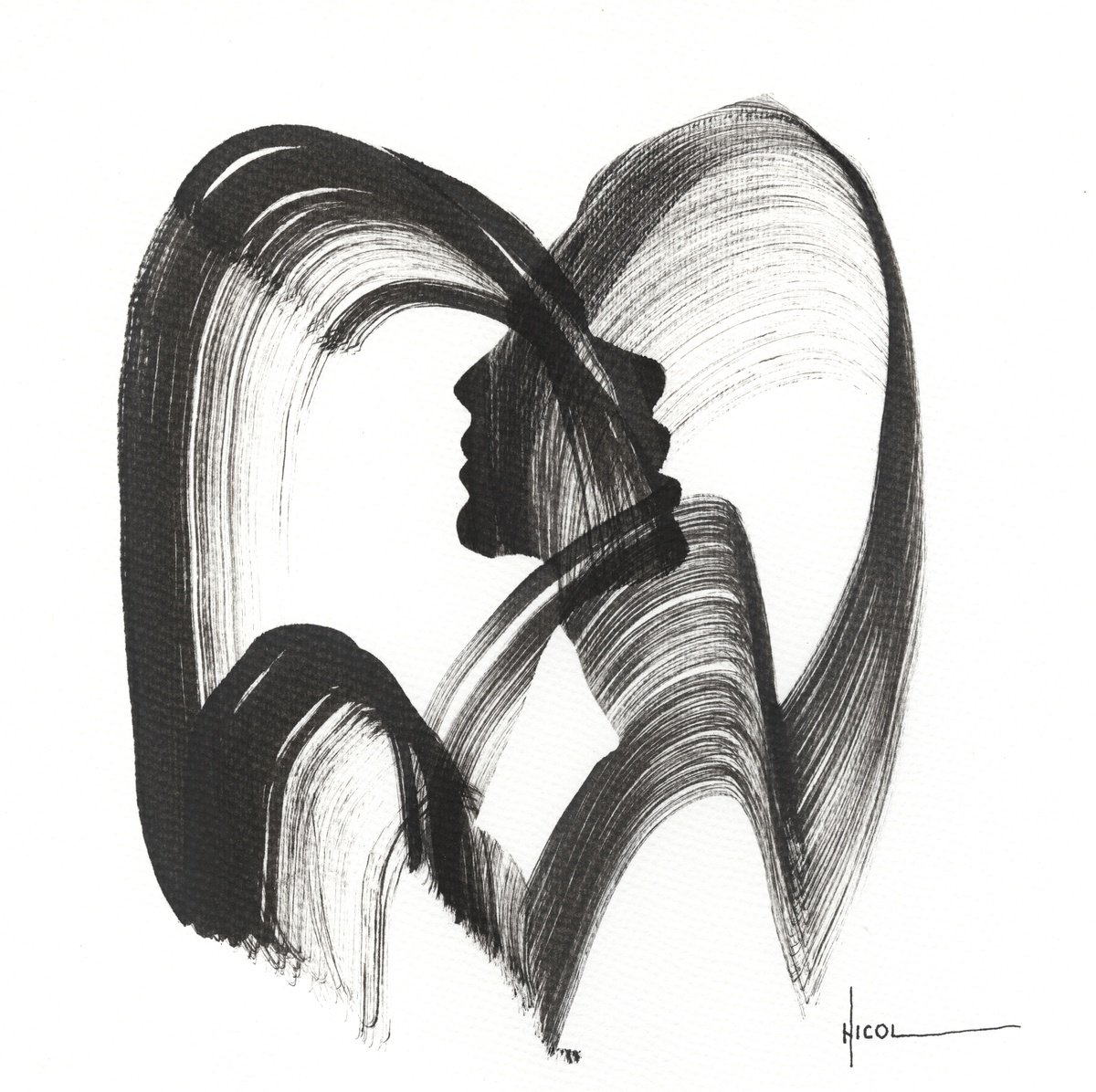 Expressive Ink Drawing , Intersecting Souls By Nicol Vacaru, 10 X 10, Artwork For Sale On Artfinder