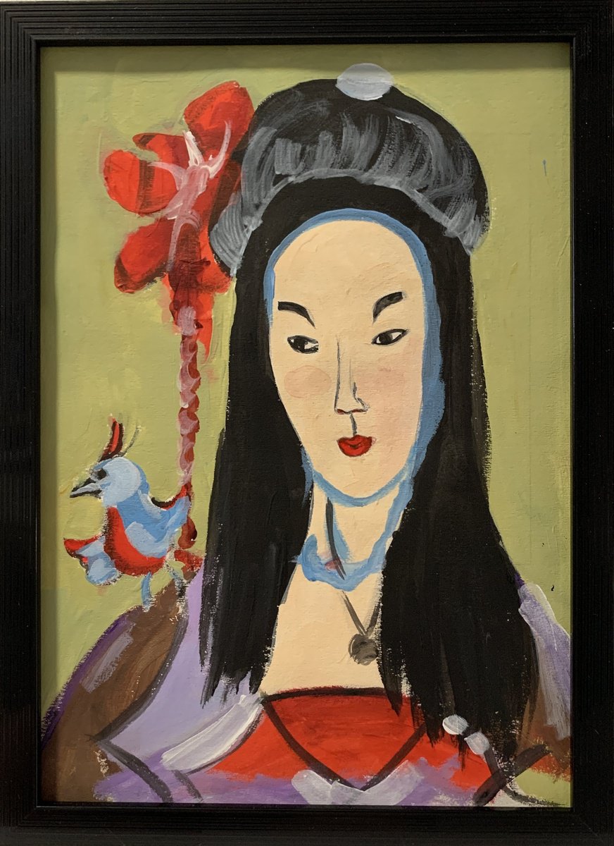 Expressive Portrait Acrylic Painting By Vita Schagen, 9 X 13", Japanese Beauty. Geisha. #9, Original Artwork