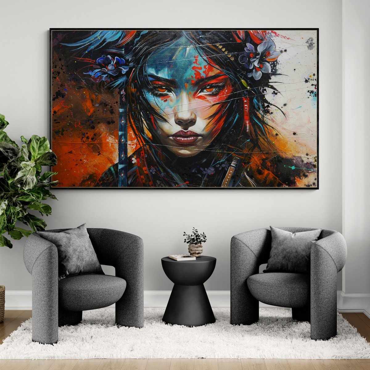 Abstract Portrait Acrylic Painting By Franko, 80 X 48, Chikara, Original Artwork