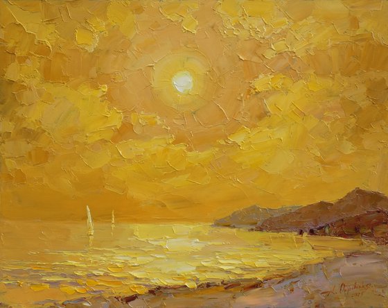 Yellow evening by sea