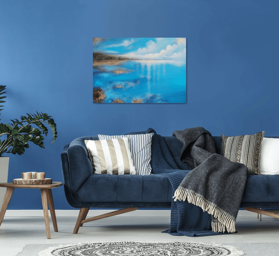 A XL large modern abstract figurative seascape painting "Blue emotion"