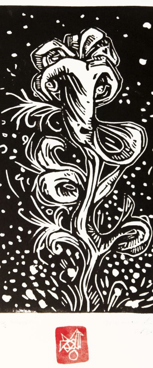 LINOCUT PRINT- artistic print-illustration "Blomming snow" by MARISA LIUZZI