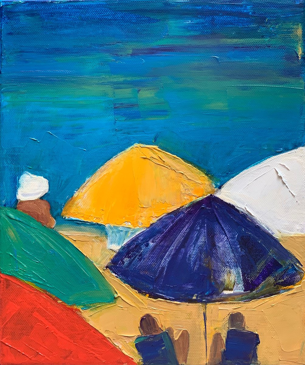Impressionistic Portrait Oil Painting By Olga Pascari, 10 X 12", On The Beach, Original Artwork