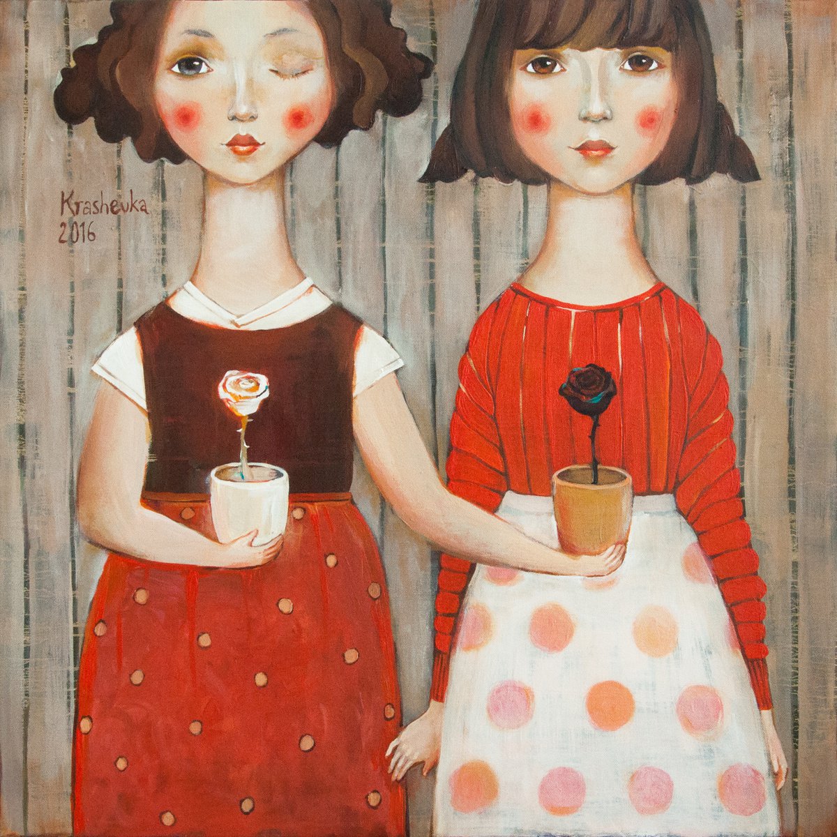 Two girls and two roses by Lena Krashevka