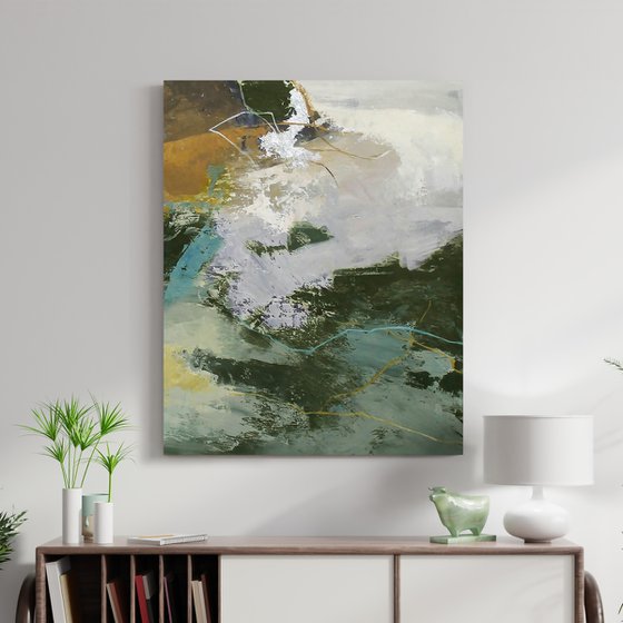"Green Glory 4" Abstract green gray brown art