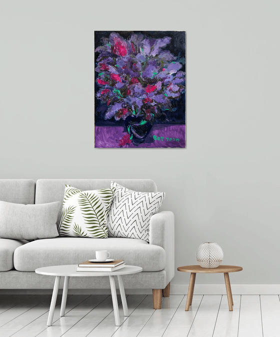 LILAC BLOOMING - Still-life with lilac, original oil painting, bouquet of lilacs 90x70