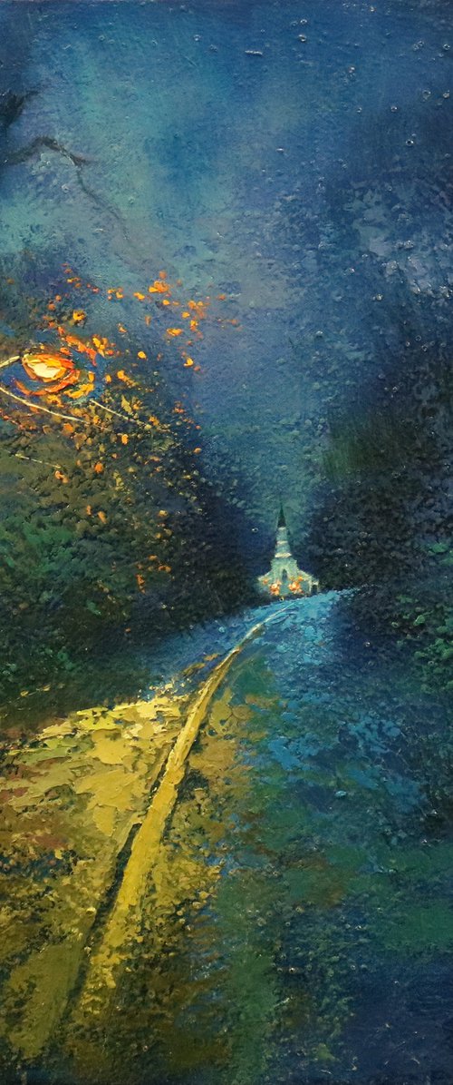 Blue Rain and White Church by Chin H Shin