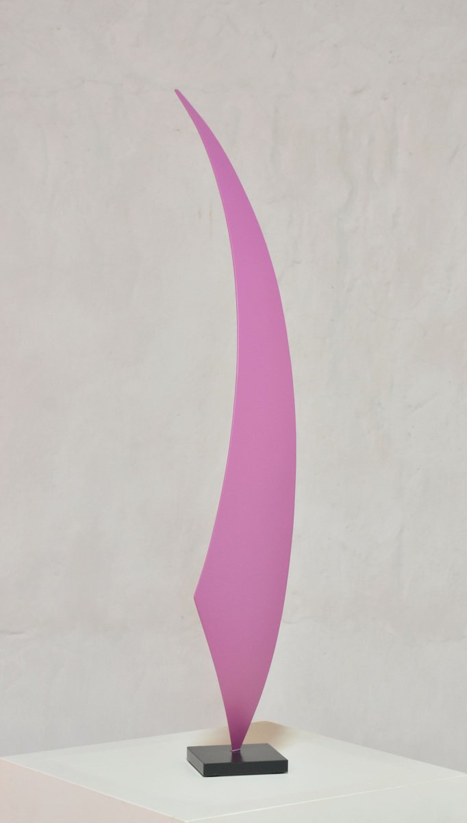 Geometric Abstract Sculpture By Yannick Bouillault, 5 X 33", Pink Oms, Original Artwork