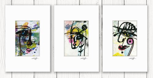 Little Funky Face Collection 3 - 3 Abstract Paintings by Kathy Morton Stanion by Kathy Morton Stanion