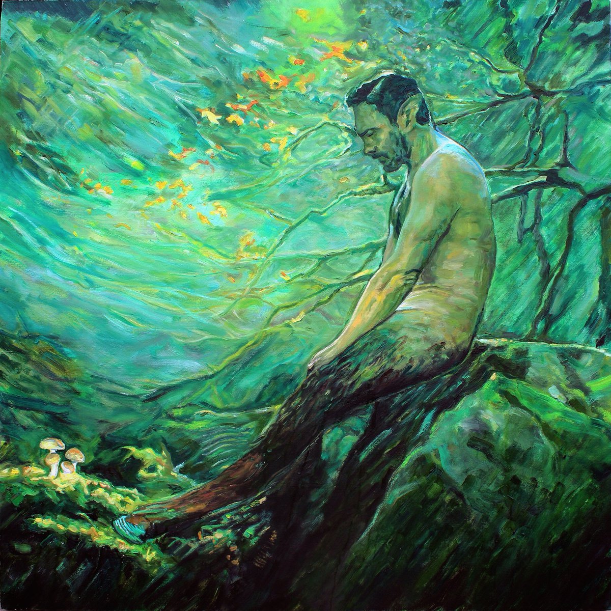 Impressionistic Portrait Oil Painting By Timothy Adam Matthews, 39 X 39", Fallen Faun, Original Artwork