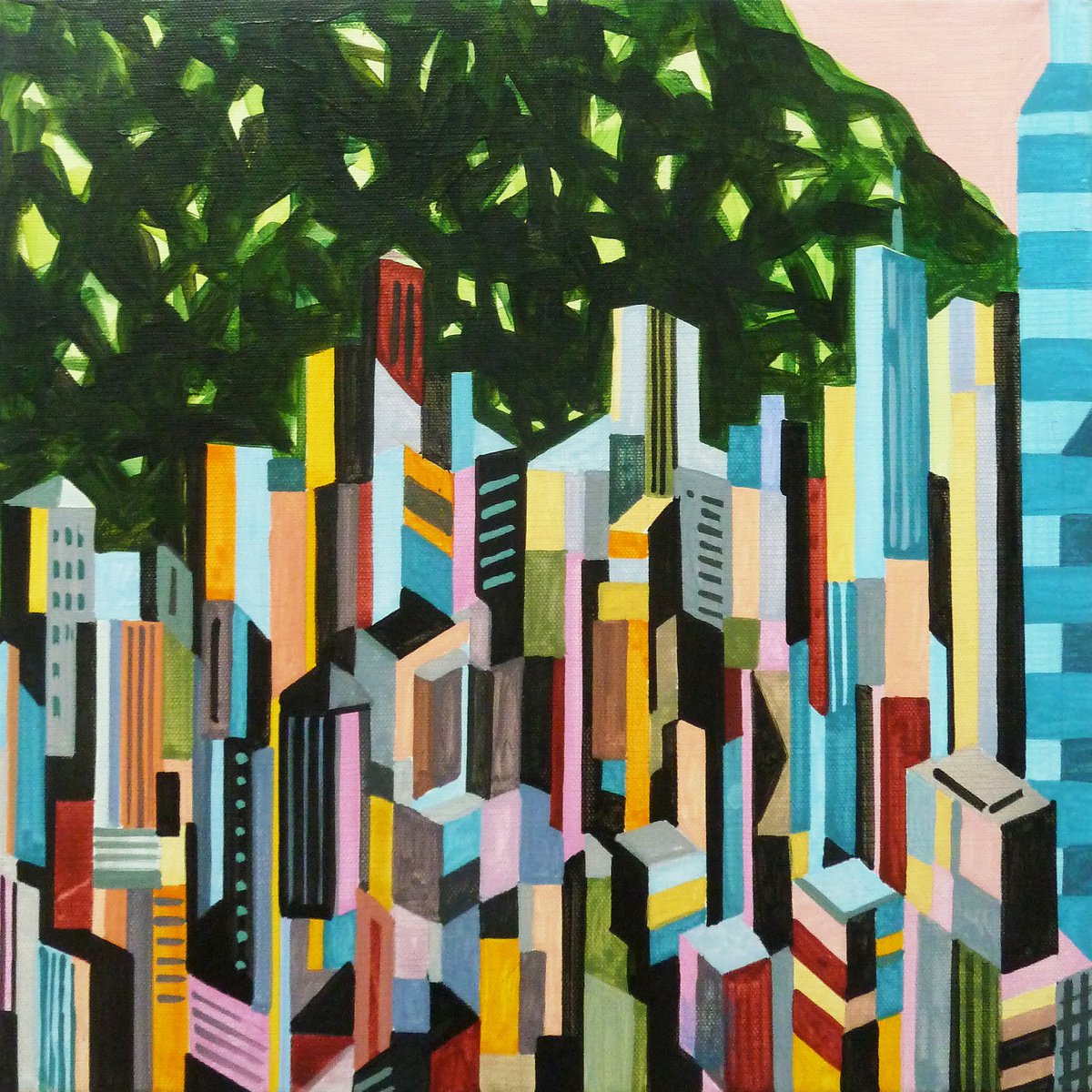 Urban And Pop Acrylic Painting , Hong_Kong-02C By Andre Baldet, 16 X 16, Artwork For Sale On Artfinder