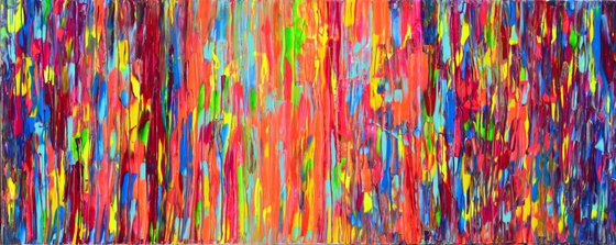 Pink-Orange Spring Moon - 150x60x2 cm - Big Painting XXXL - Large Abstract, Supersized Painting - Ready to Hang, Hotel Wall Decor