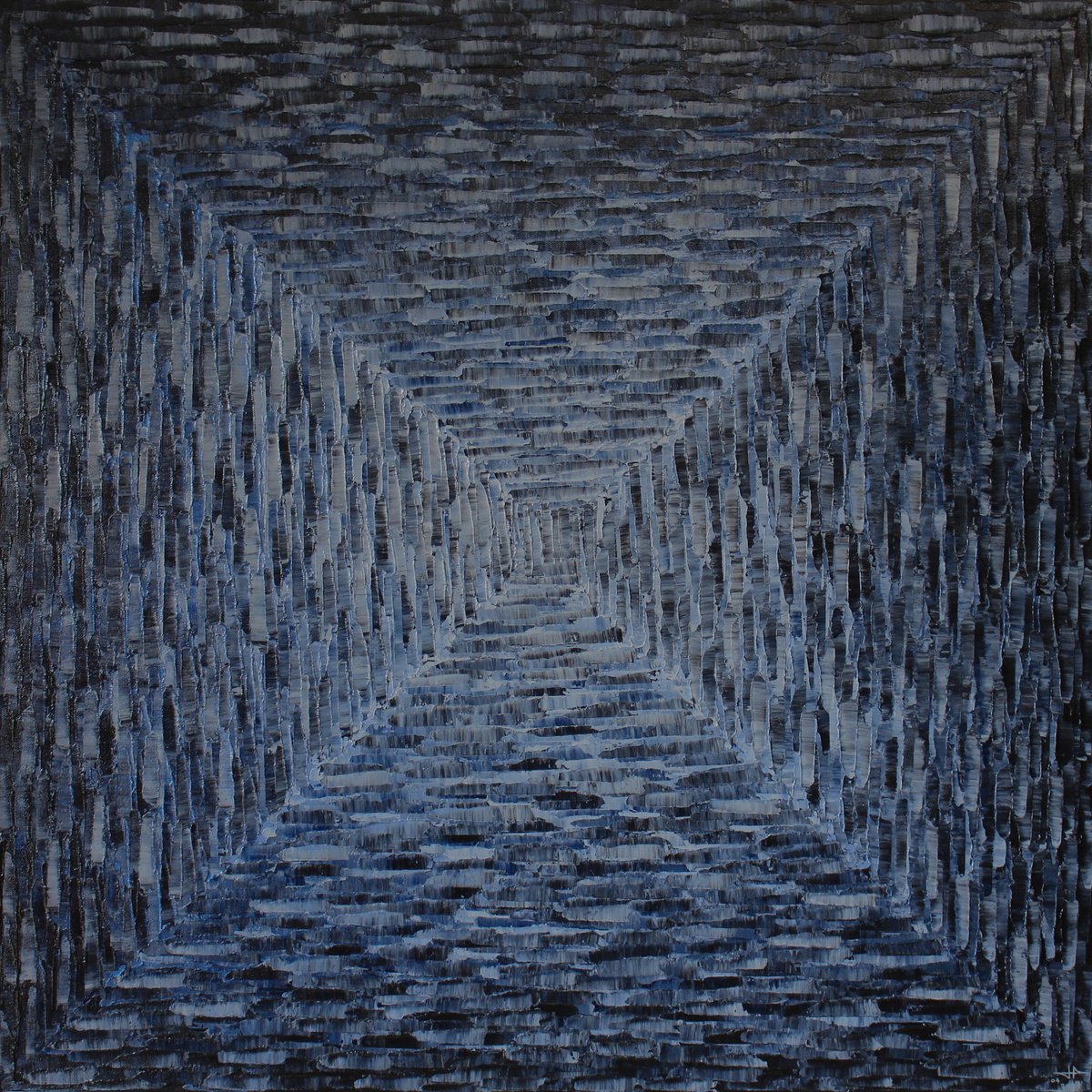 Abstract Acrylic Painting By Jonathan Pradillon, 31 X 31, Large Grayish Blue Square Gradient, Original Artwork