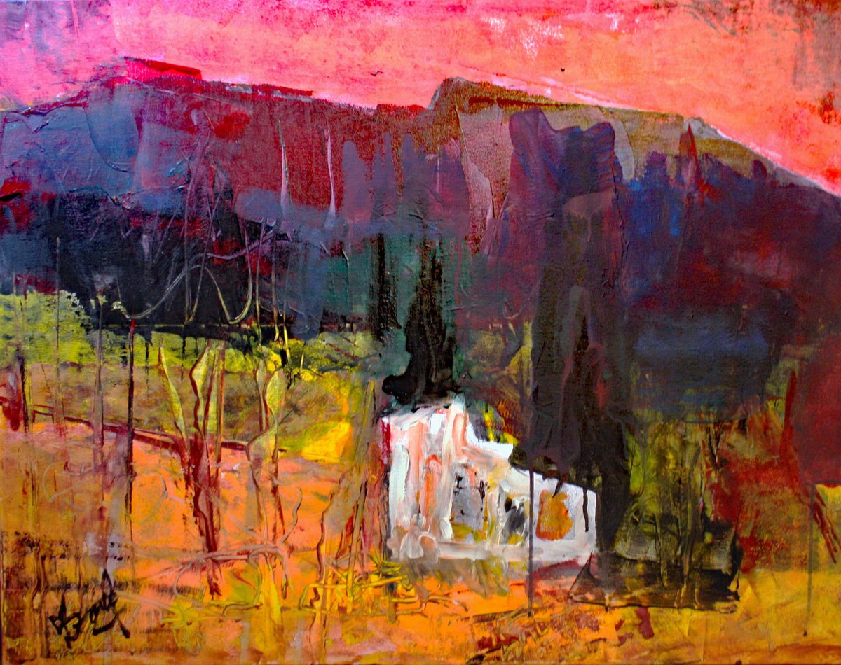 Landscape Acrylic Painting By Jacques Donneaud, 35 X 28, Matin En Provence, Original Artwork