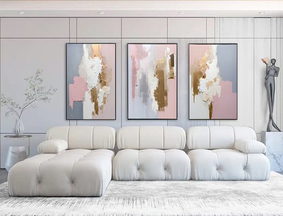 Pink and Gold Abstract Set of 3