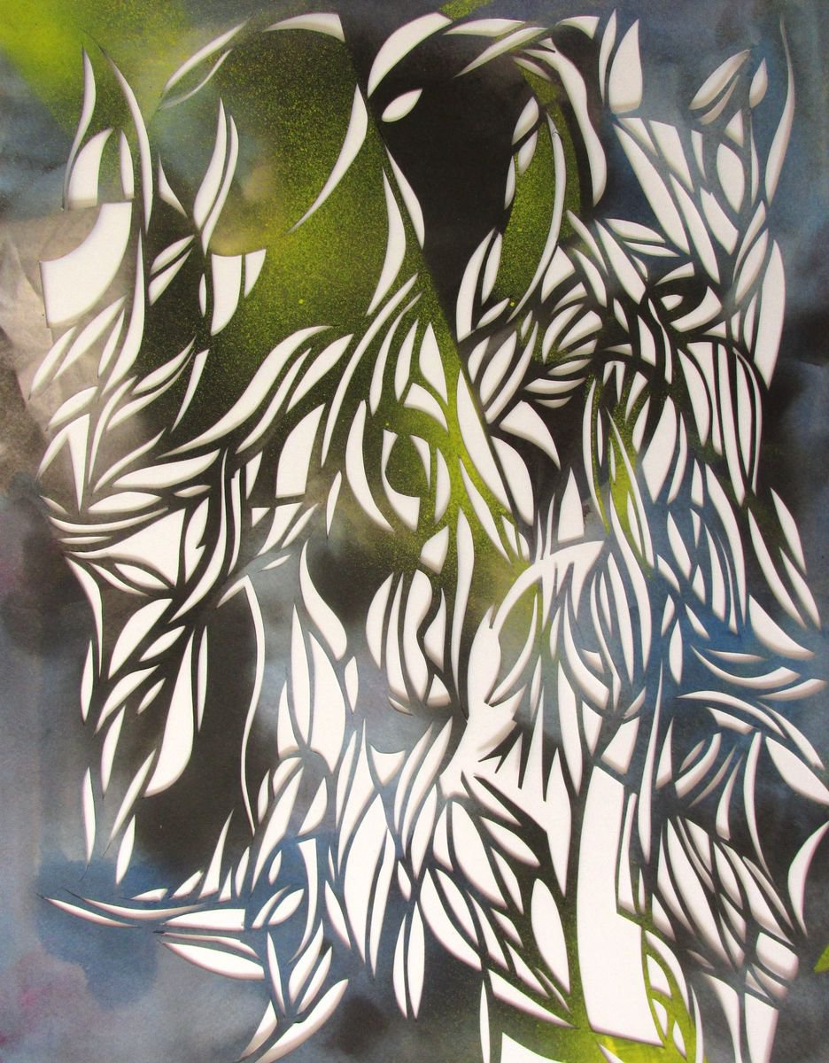 Abstract Watercolour By Alfred Ng, 14 X 17, Abstract Paper Cut, Original Artwork