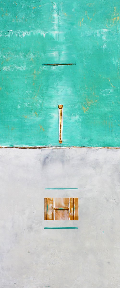 Teal White Gold Abstract by Robert Lynn