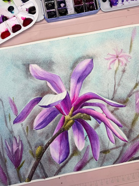 Magnolia watercolor flowers №2