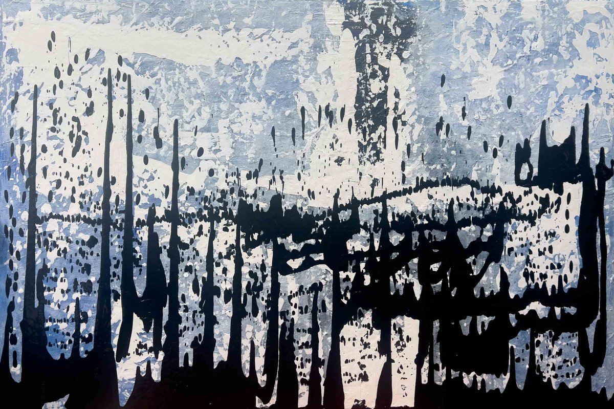 Abstract Acrylic Painting By Km Arts, 47 X 31", Castle In The Air, Original Artwork