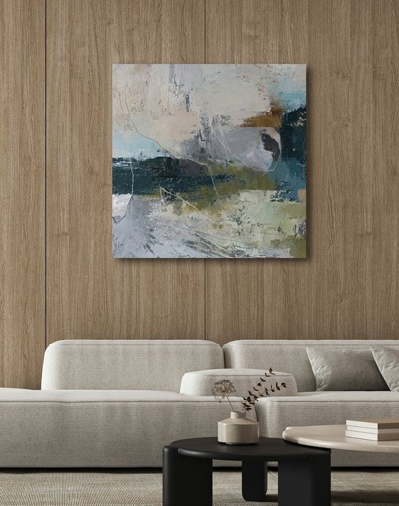 "Fall 4" Blue gray green abstract art