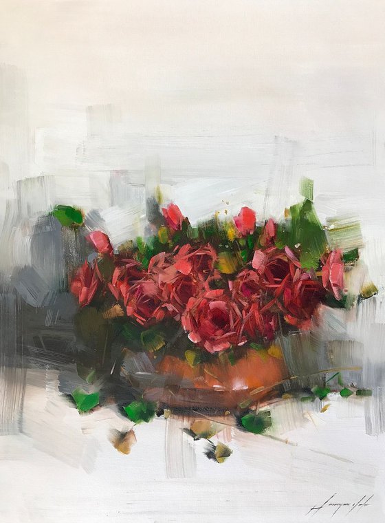 Roses, Oil painting, One of a kind, Signed, Handmade artwork