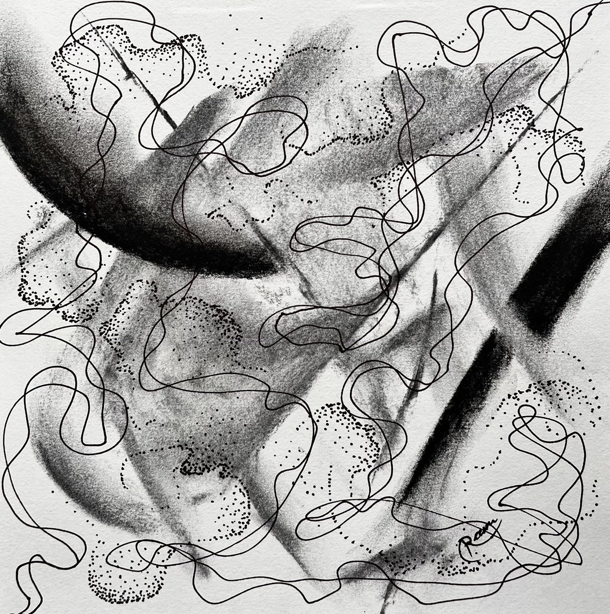 Impressionistic Abstract Charcoal Drawing By Ram Barkhane, 8 X 8", Untitled, Original Artwork