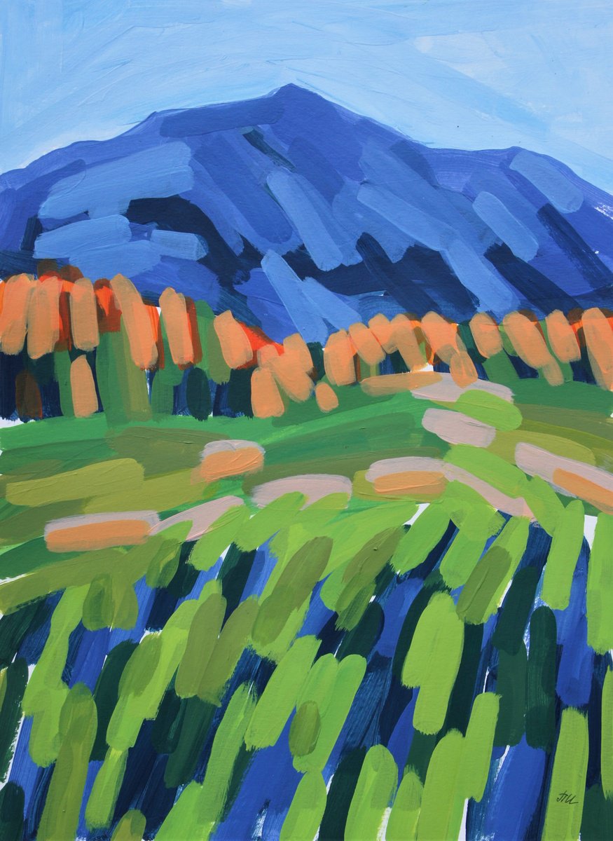 Impressionistic Landscape Acrylic Painting By Irina Plaksina, 12 X 16, Green And Blue, Original Artwork