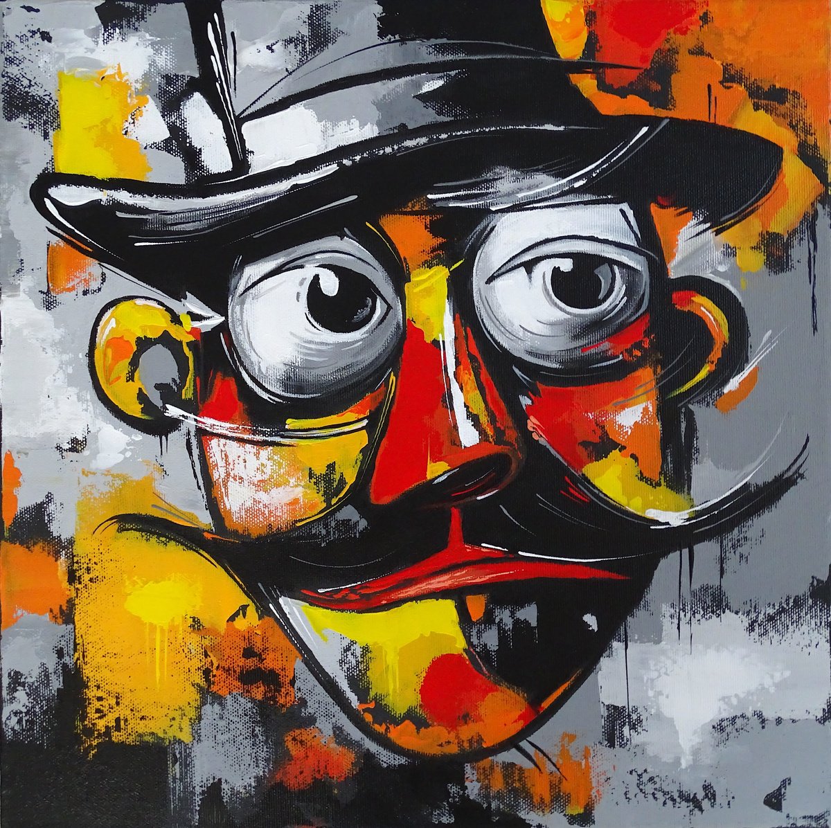 Abstract Portrait Acrylic Painting By Livien Rozen, 16 X 16", "Who Cares!", Original Artwork