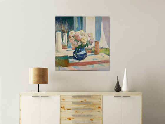 Roses In A Blue Vase