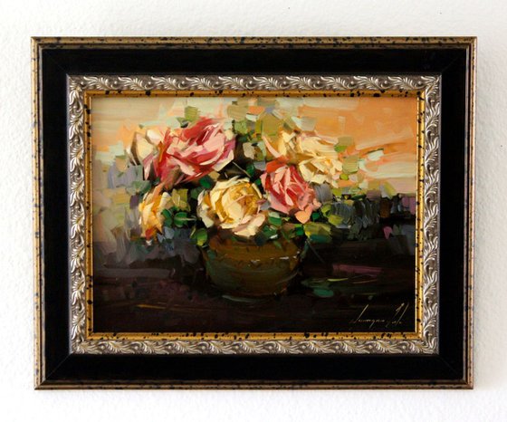 Vase of Roses Handmade oil Painting Framed Ready to hang Signed One of a Kind