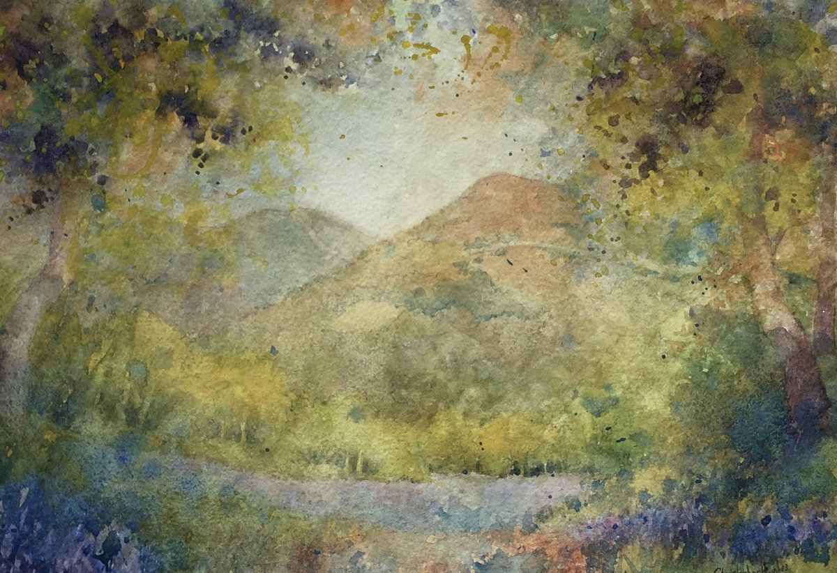 Impressionistic Botanical Watercolour By Christopher Hughes, 14 X 10, Bluebells And Malverns., Original Artwork