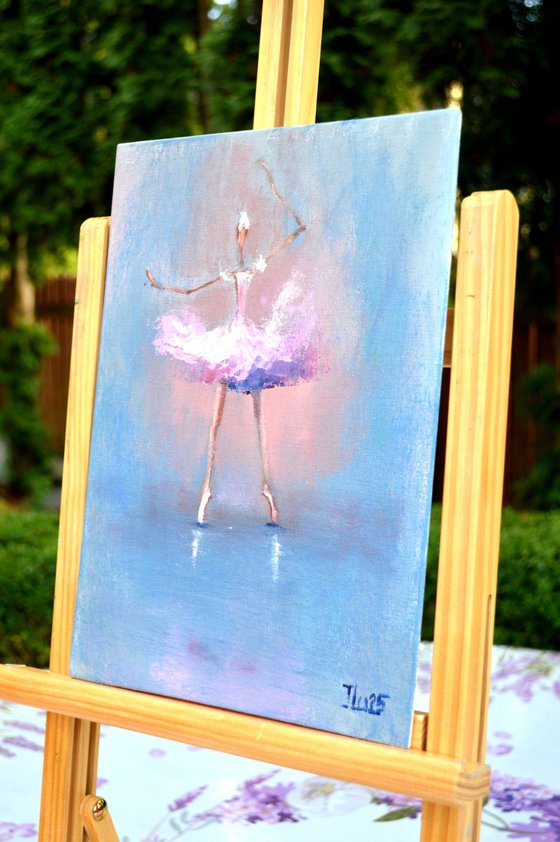 Funny pink ballerina.Miniature impasto oil.
