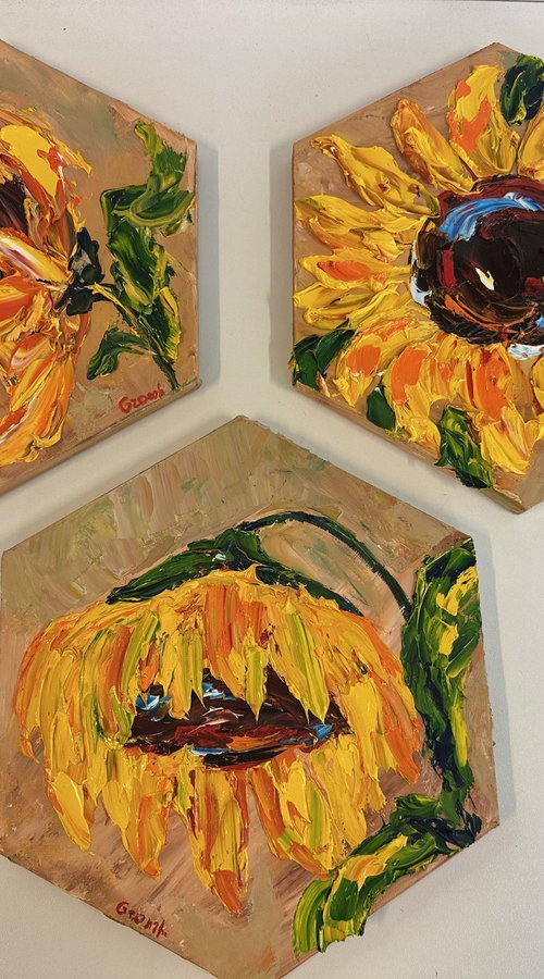 Triptiek Yellow Sunflower by Oksana Fedorova