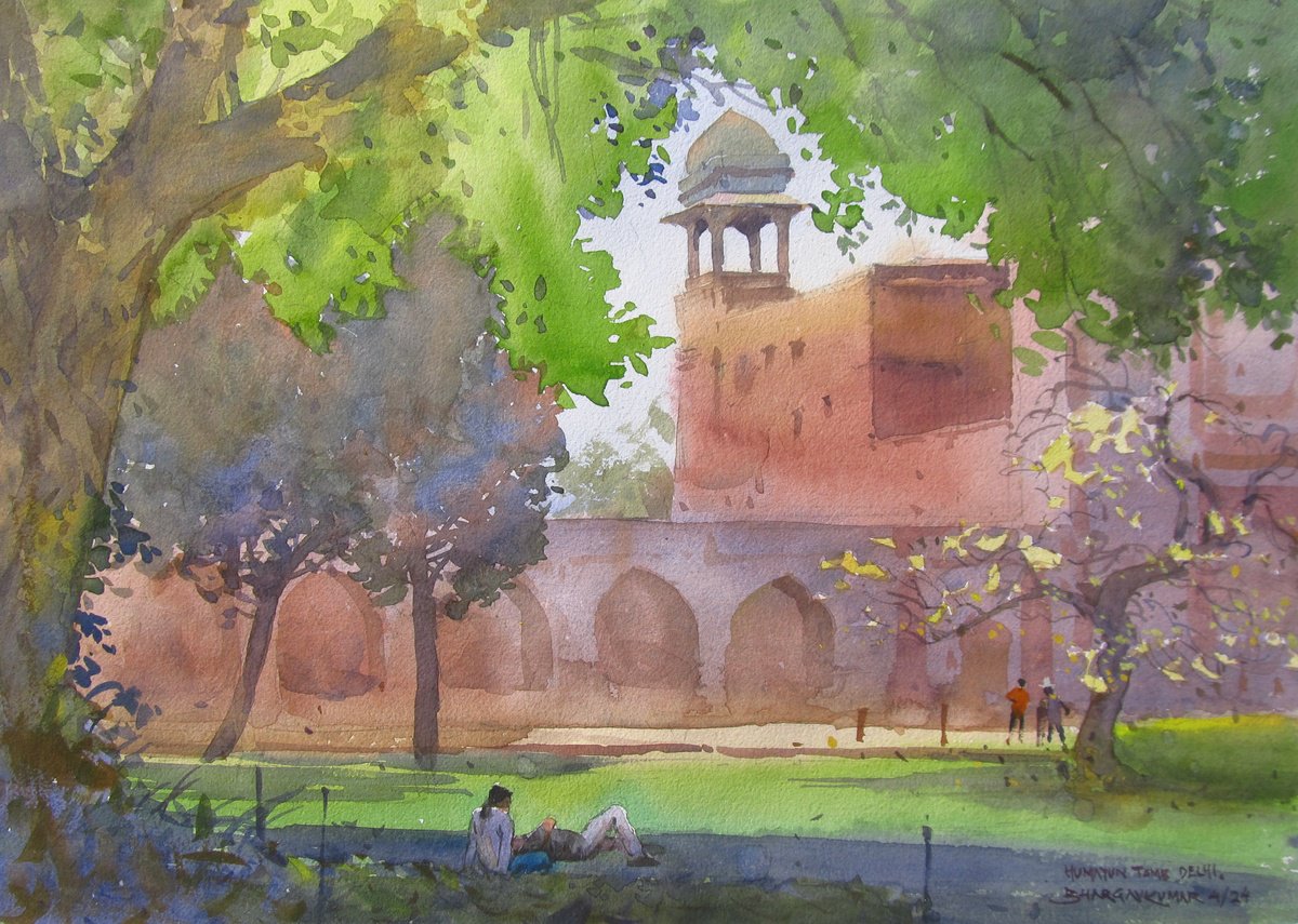 Impressionistic Cityscapes Watercolour By Bhargavkumar Kulkarni, 17 X 12, Gardens Of Royal Delhi, Original Artwork