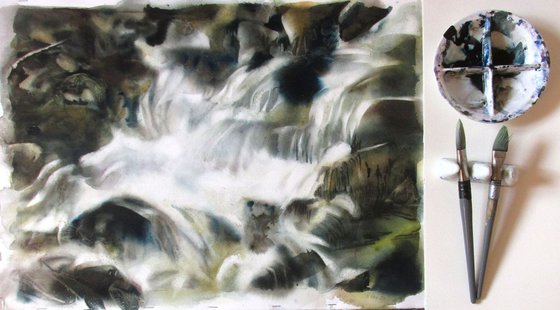 Waterfalls in watercolor