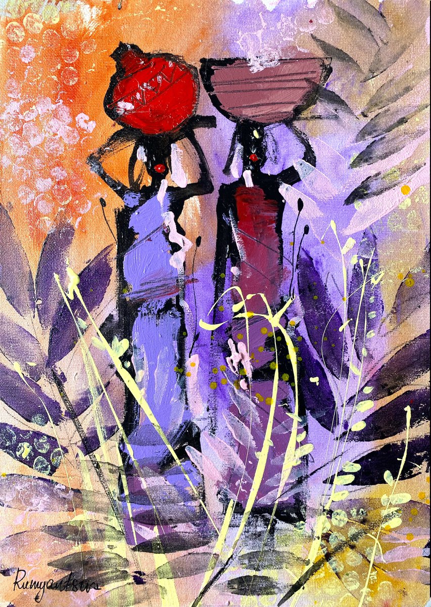 Abstract Portrait Acrylic Painting By Irina Rumyantseva, 10 X 14, Tribal Women Of Africa 3, Original Artwork